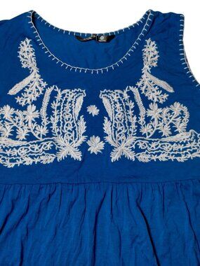 Riders By Lee Dress Medium Royal Blue Embroidered Knit Sleeveless Flowers New